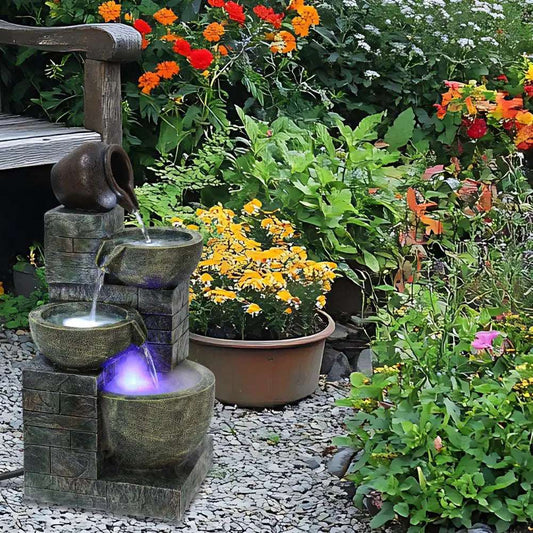 23.6" 4-Tiers Cascading Bowls Fountain Pool Garden Water Pool Fountain Floating Outdoor Birdbath Patio Landscape Small Fountains