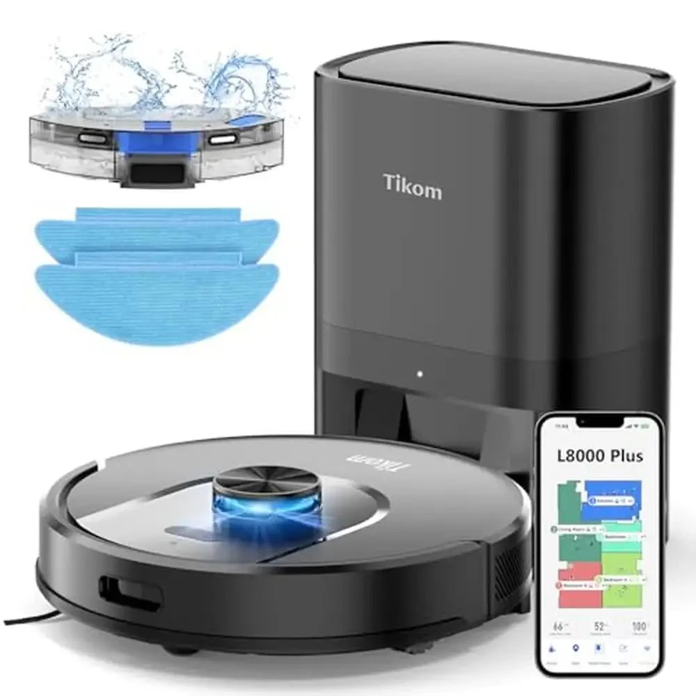 Smart Robot Vacuum Mop Self-Empty Base Mapping 60-Day Capacity Pets Hair Cleaner Carpet Hard Floors Technology Virtual Walls