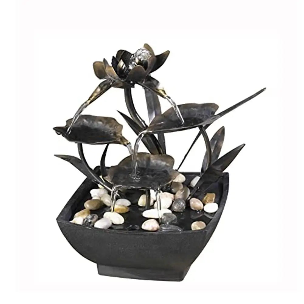 Metal Leaf Tabletop Fountain Weatherproof Pump Included Plastic & Metal Water Flowing Powered By Corded Electric Stylish Durable