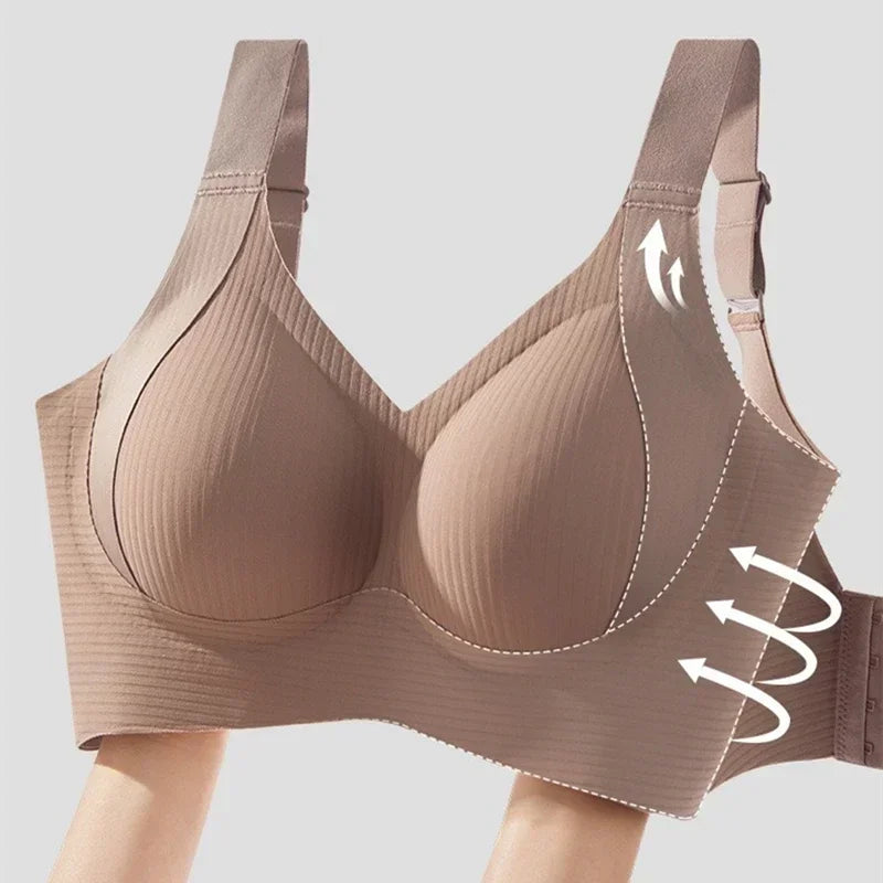 Women's Seamless Underwear, Thin Style, Large Breasts, Small Breasts, No Wires, Pull-Up And Anti-Sagging Large Size Bra