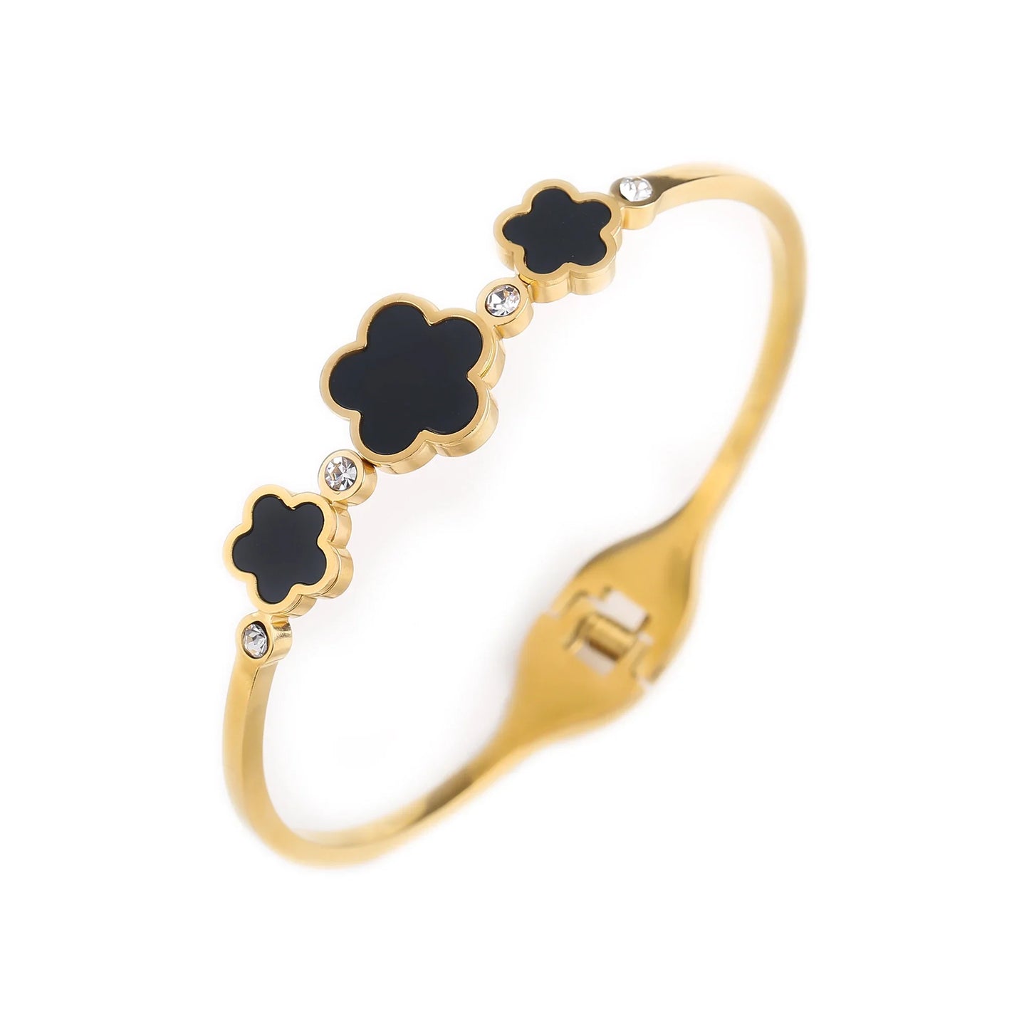 Hot Sale Simple Shell Five-Leaf Flower Stainless Steel Open Bangle Fashion For Woman Non Fading Clover Jewelry Party Gift Female