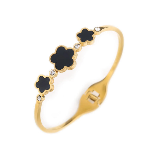 Hot Sale Simple Shell Five-Leaf Flower Stainless Steel Open Bangle Fashion For Woman Non Fading Clover Jewelry Party Gift Female