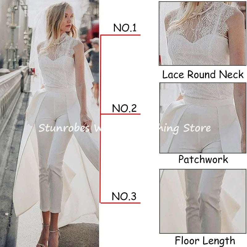 Evening Jumpsuit 2025 New Fashion Gorgeous O-Neck Sleeveless Evening Gown Elegant Dress Women'S White Pants Jumpsuit