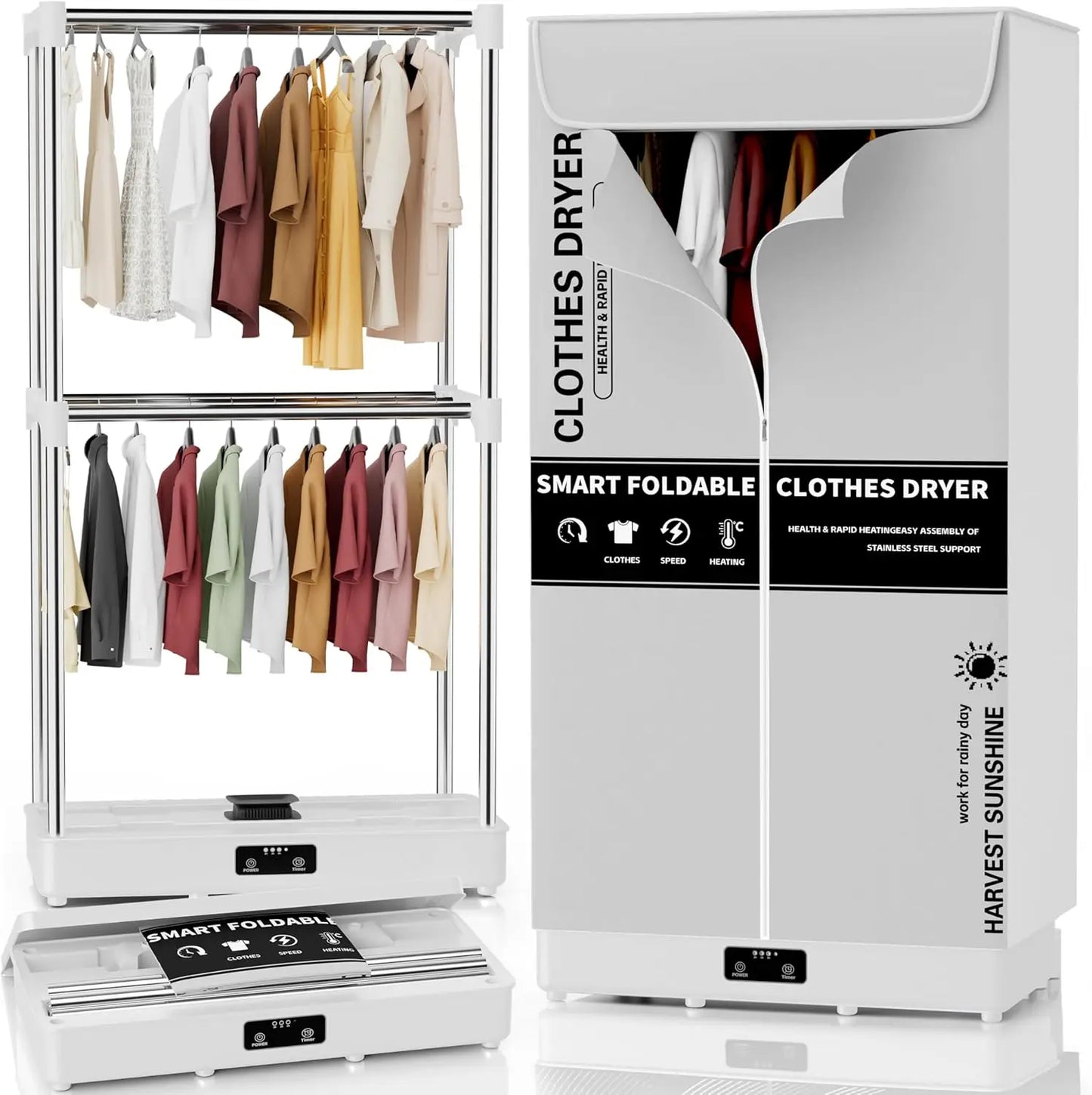Clothes Dryer, Portable Foldable Drying Machine With Timer, Easy Carry Laundry Drying Wardrobe With Large Capacity, Electric