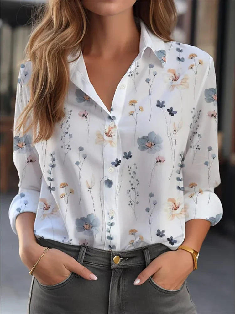 Plus Size Women New Loose Shirts Fashion Long Sleeve Shirt Elegant Face Print Gorgeous Blouse Spring Retro Button Top Summer Clothes