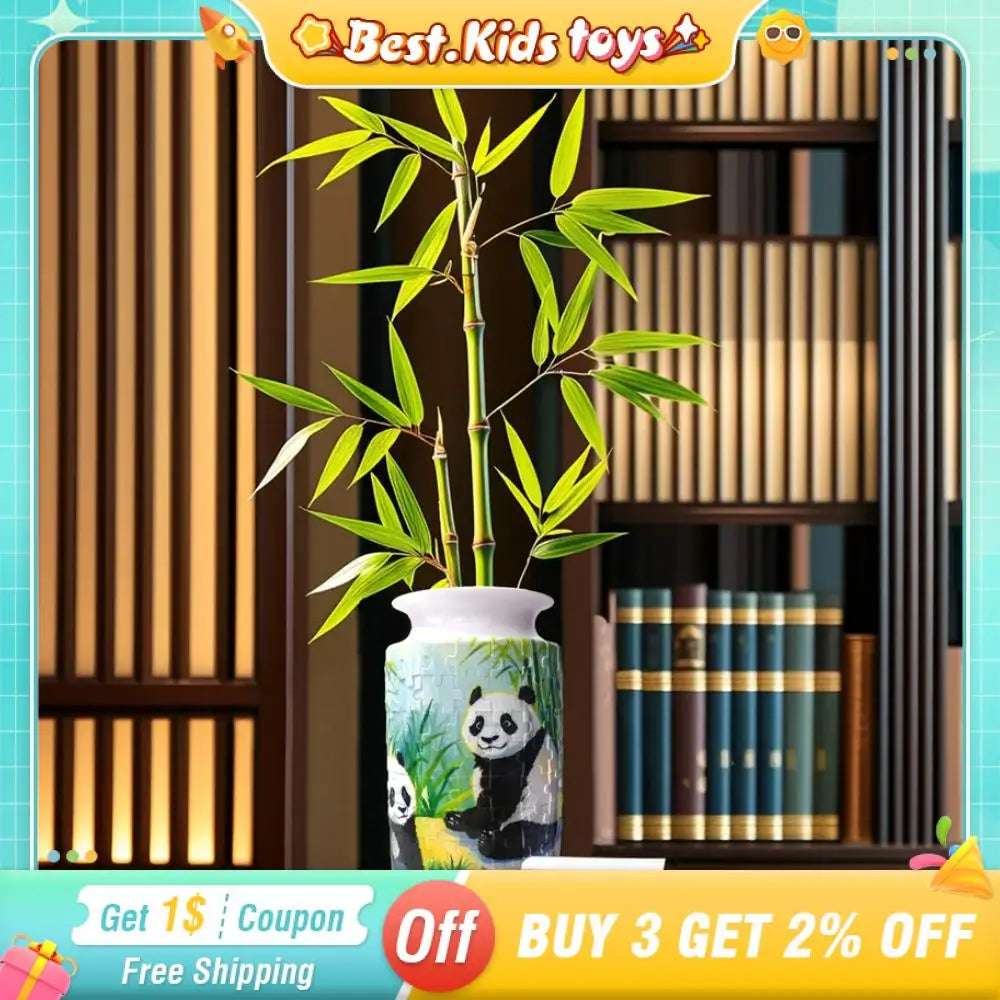 3D Bamboo Panda Flower Vase Puzzle Kids Toys Chinese Three-Dimenional Made By162 Piece Curved Plastic Vase Home Decoration Gift