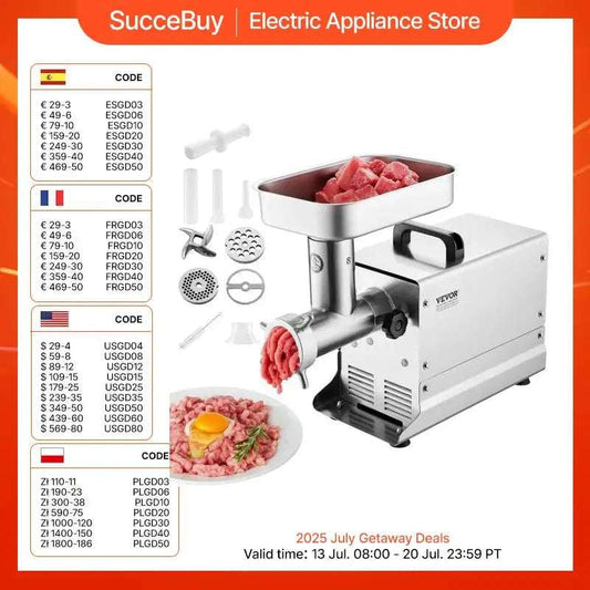 VEVOR size 5-32 Meat Grinder All Capacity Effective Sausage Maker Stainless Steel Commercial Meat Mincer for Kitchen Restaurant