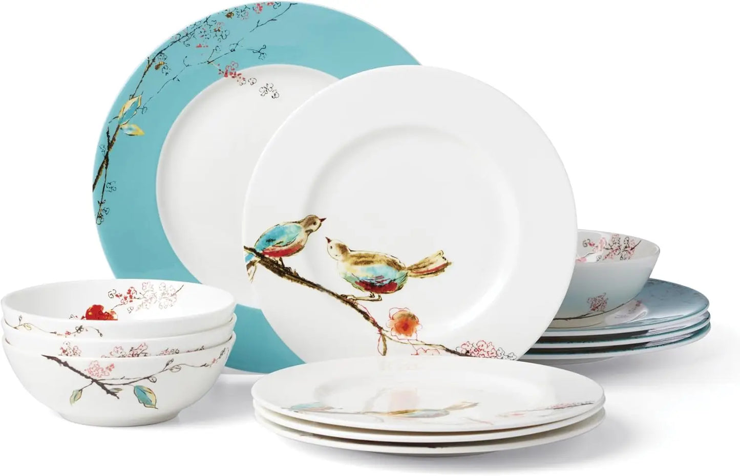 12-Piece Dinnerware Set With Chirp Design, Elegant Tableware For Everyday Use