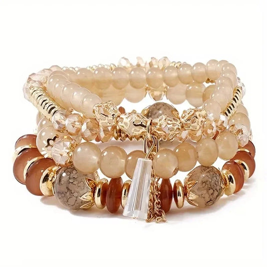 4pcs set Bohemian Versatile Bracelets Beaded Stretch Wristband Gifts Multi-layer Crystal Agate Bracelet Summer Fashion Jewelry