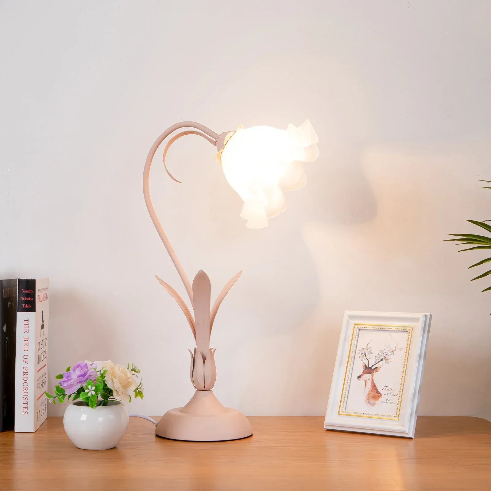 Bedside Lamp Table LED Light Lily Flower Shaped Bedroom Lighting Decor Pink