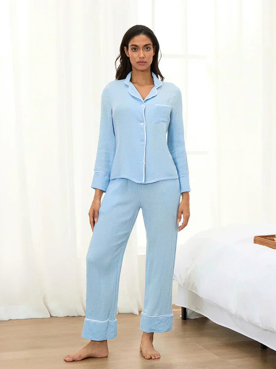 WoMen's Cozy 2 Piece Pajama Set with Long Sleeve Lapel Shirt and Solid Color Pants Soft Sleepwear Lounge Sets for WoMen's