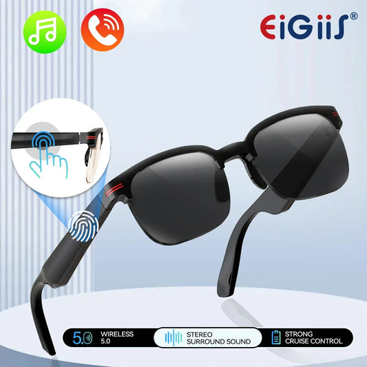 EIGIIS New GS200 Smart Glasses Wireless Call Music Playback Half Frame Sunglasses With Blue Light UV Protection IP67 Waterproof