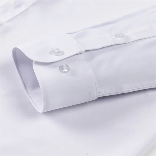 Men Classic Button-Down Shirt with Long Sleeves Solid Color Casual Business Top for Spring Streetwear and Beach Vacation