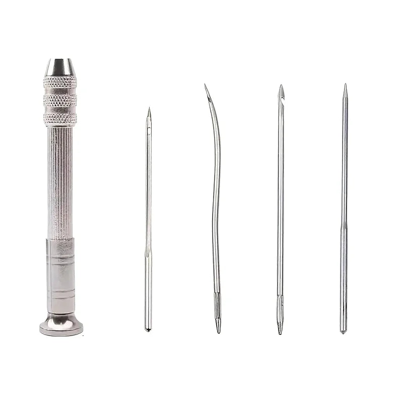 Leather Sewing Needles Kit, Set Contains Silver Leather Sewing Awl, 4 Piece Needle Suitable For Leather Canvas Tent