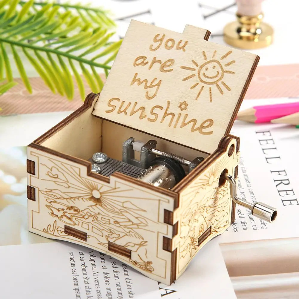 You Are My Sunshine Wooden Music Box Multifunctional Manual Carved Music Box Christmas Decor Decorative Music Box Birthday Gift