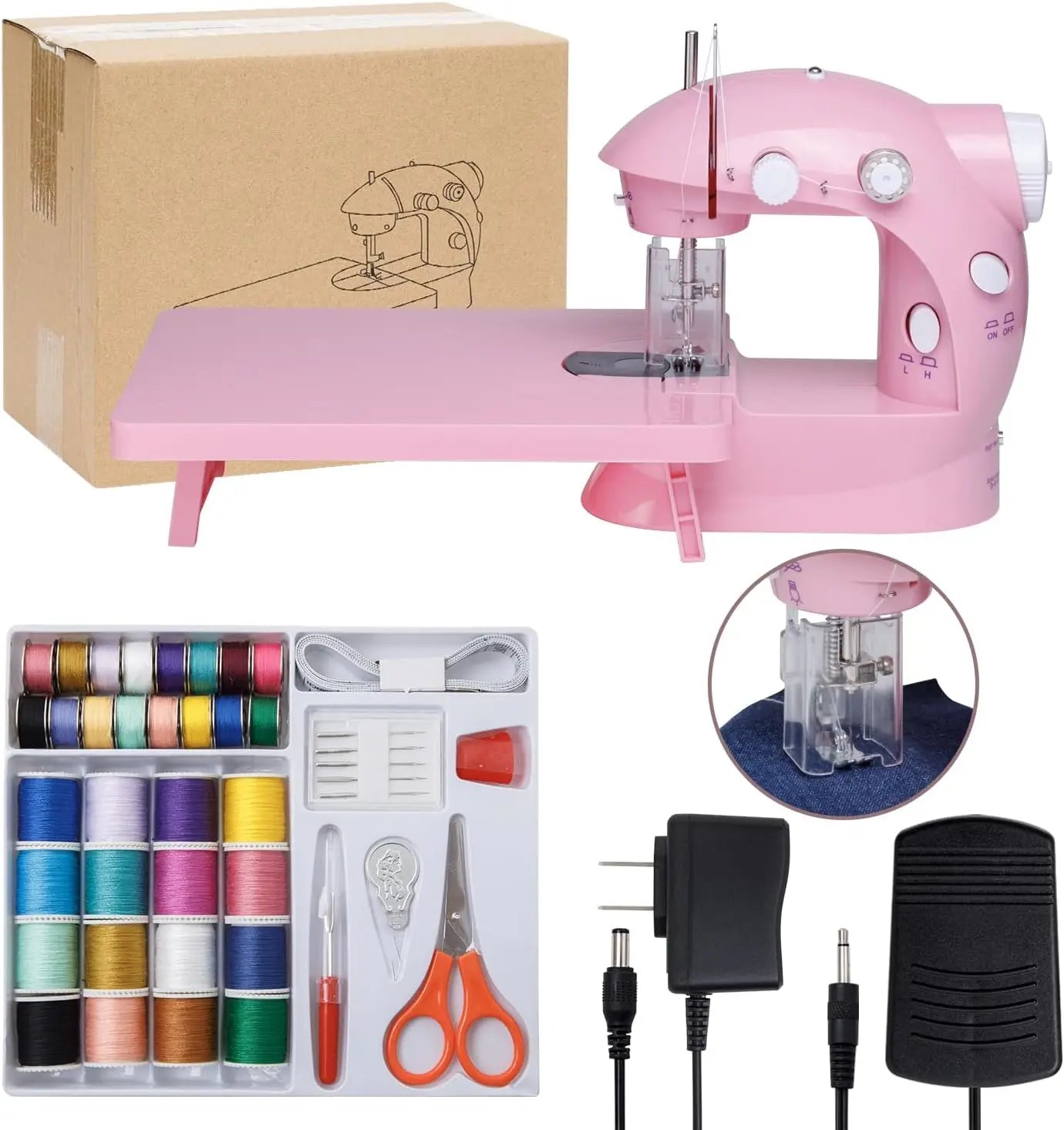 Beginner Sewing Machine With Table, Pedal & 42-Piece Kit, Portable 2-Speed For Kids Ages 8-12 In Peach Pink