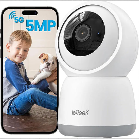 ieGeek 5MP Indoor Home Security Camera with 2.4/5GHz, WiFi Smart Pet Camera with App,Plug-In Night Vision, 360, Two-way Talk