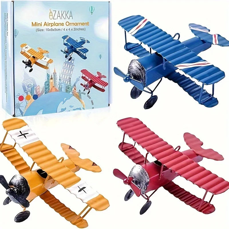 1pcs Mini Metal Airplane Model Hanger Aircraft Biplane Ornaments for Christmas Decoration, Home Room Decoration, Birthday Gift