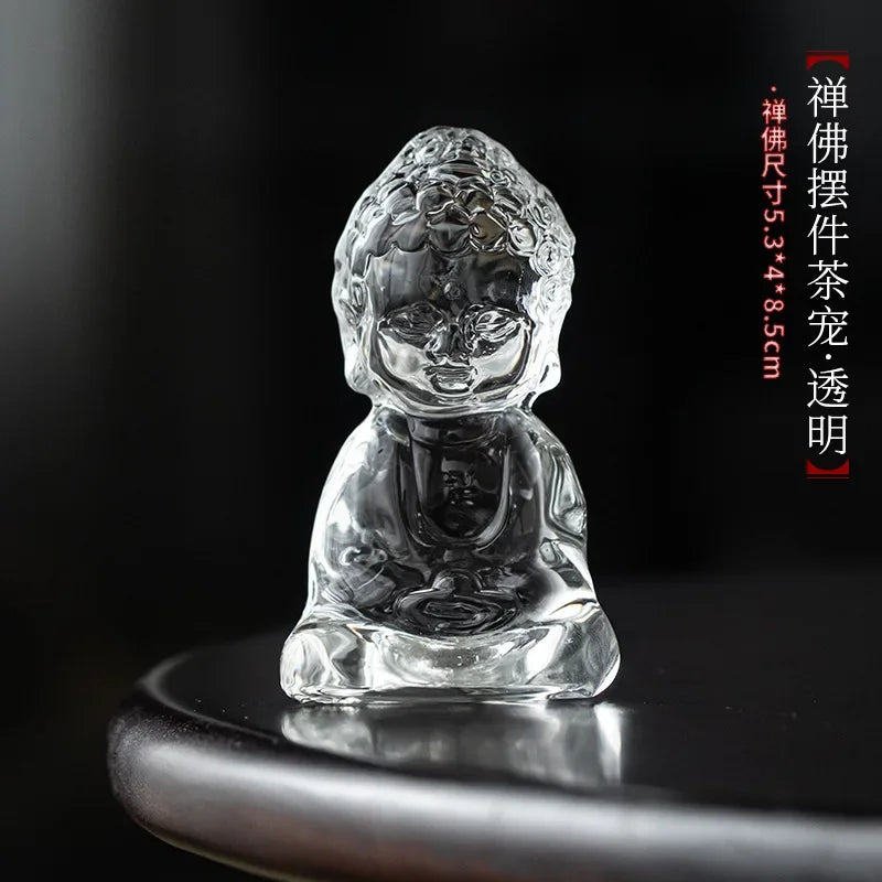 Ancient-Style Glass Monk Tea Pet Ornament, Zen-Inspired Glass Buddha Statue, Kung Fu Tea Ceremony Accessory