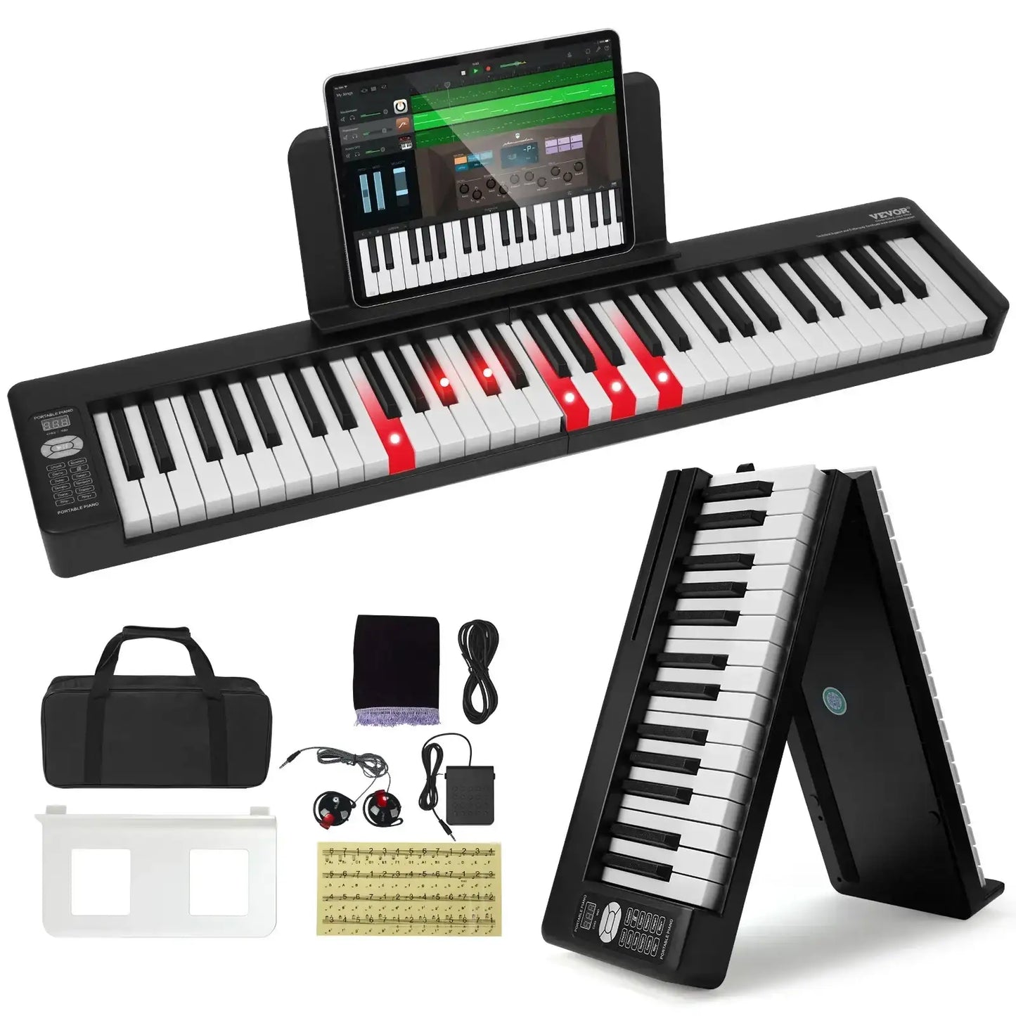 SucceBuy 61 or 88 Key Foldable Keyboard Piano Bluetooth & MIDI  Electronic Digital Foldable Piano Rechargeable for Beginners