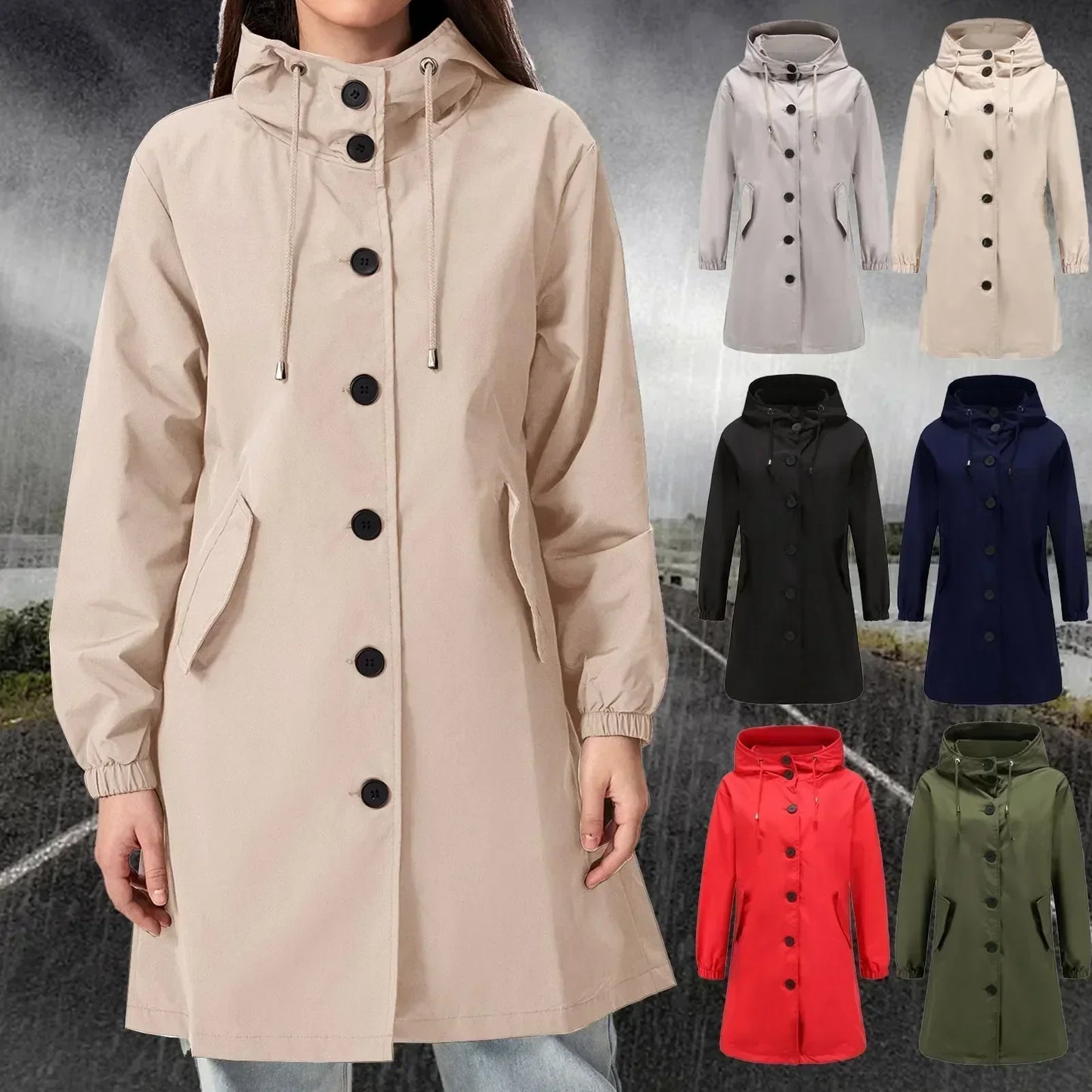 Women'S Lightweight Raincoats Rain Jacket Outdoor Hooded Trench Coat Windbreaker Autumn Zip Up Coats And Jackets Chaquetas