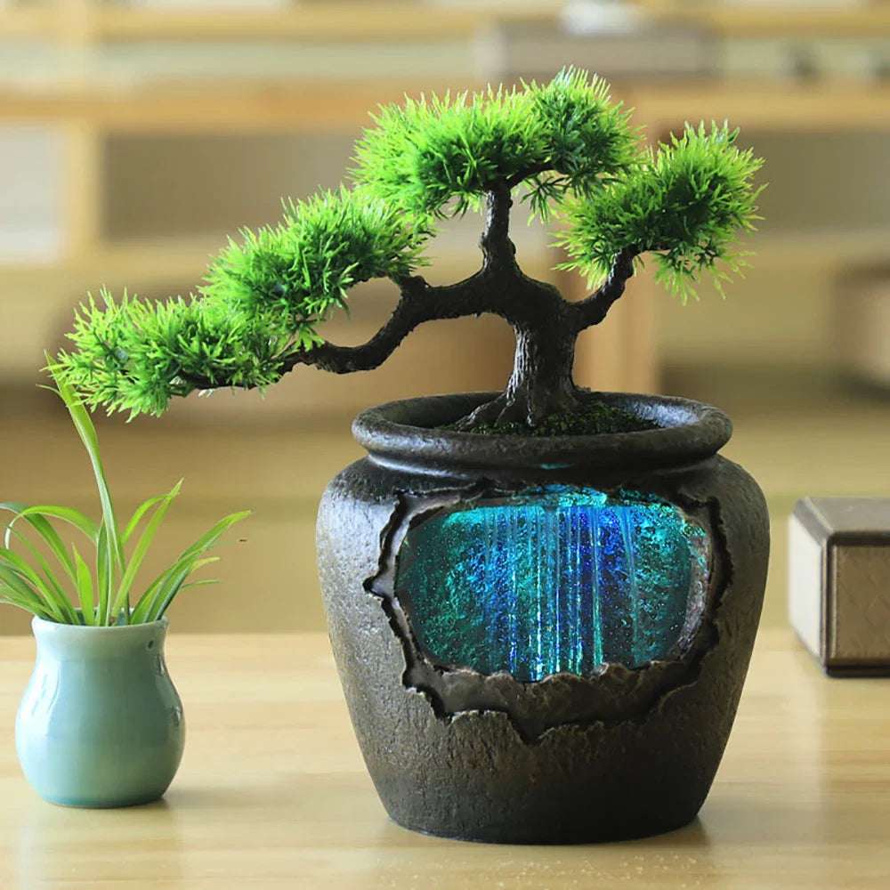 Indoor Tabletop Water Fountain Waterfall Fountain Rock Fengshui Decor Relaxation Desktop Rockery Fountain Indoor Light Led