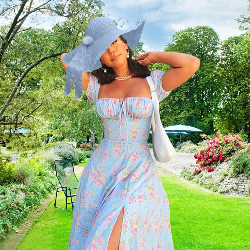 Amazon European and American Women clothing 2024 new small fresh floral slim fit slit European and American camisole dress for