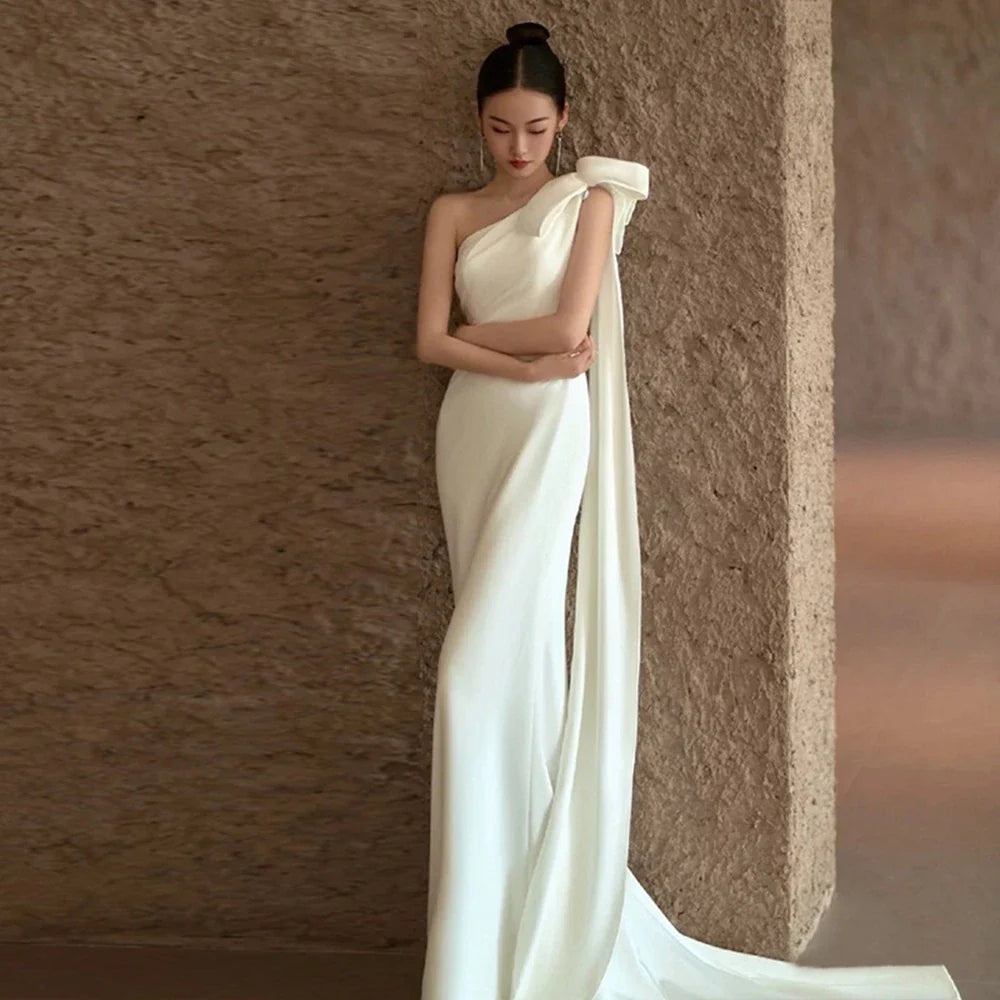 Wedding Dresses for Women Boat Neck Mermaid Boho Wedding Dress with Court Train Customized