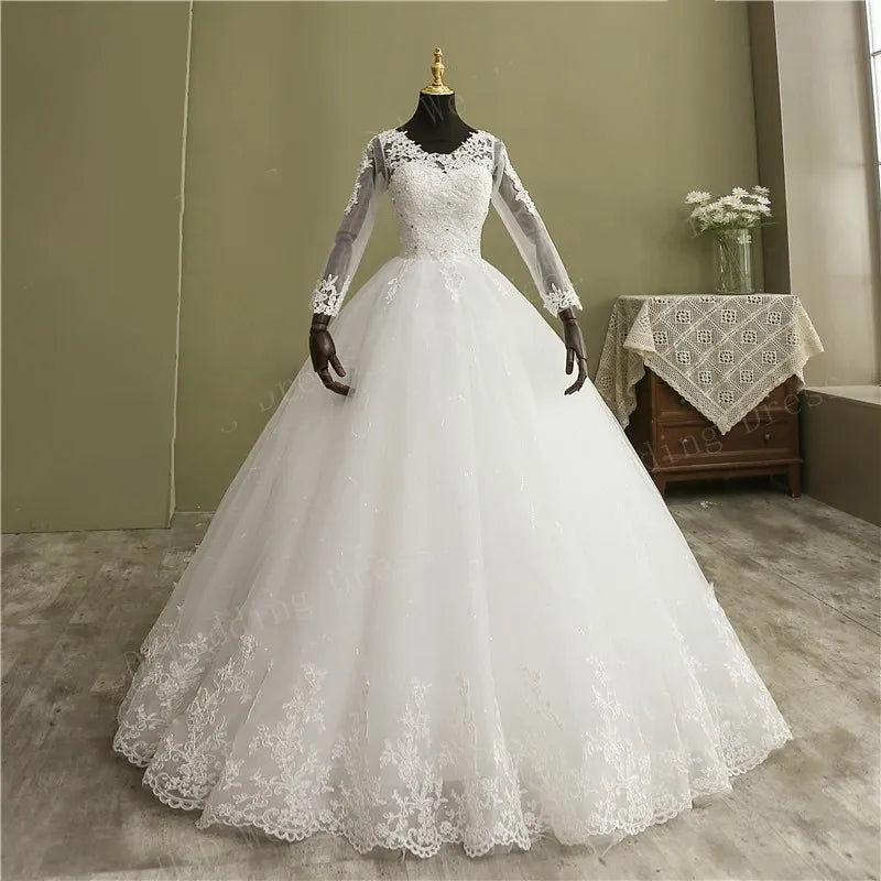 ‹Å“²´µ±½µ ‹Å“‹Å“¦µ Bridal Ball Gown V Neck Wedding Dress Customized Vestido De Novia Princesa Lace Vintage Long Sleeve Real Image