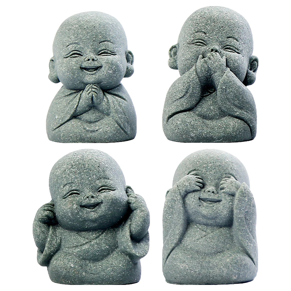 4-Piece Mini Monk Buddha Statue Set – Cute Decorative Figurines for Home & Office