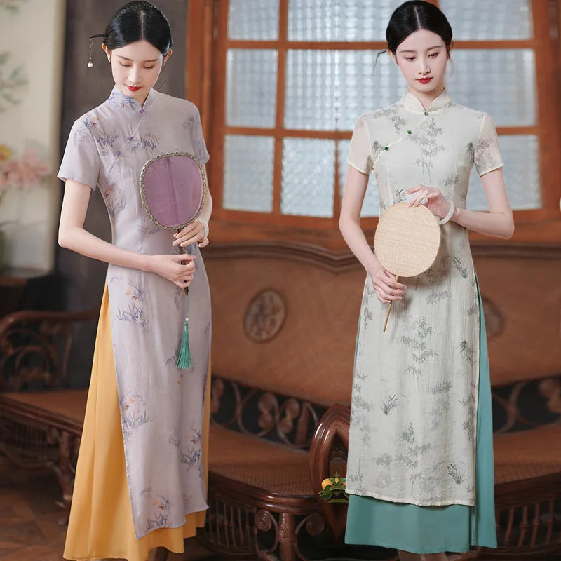 2024 Summer Spring New Qipao Chinese Style Dresses Improved Ao Dai Qipao Split A-Line Cheongsams Mandarin Collar Vestidos