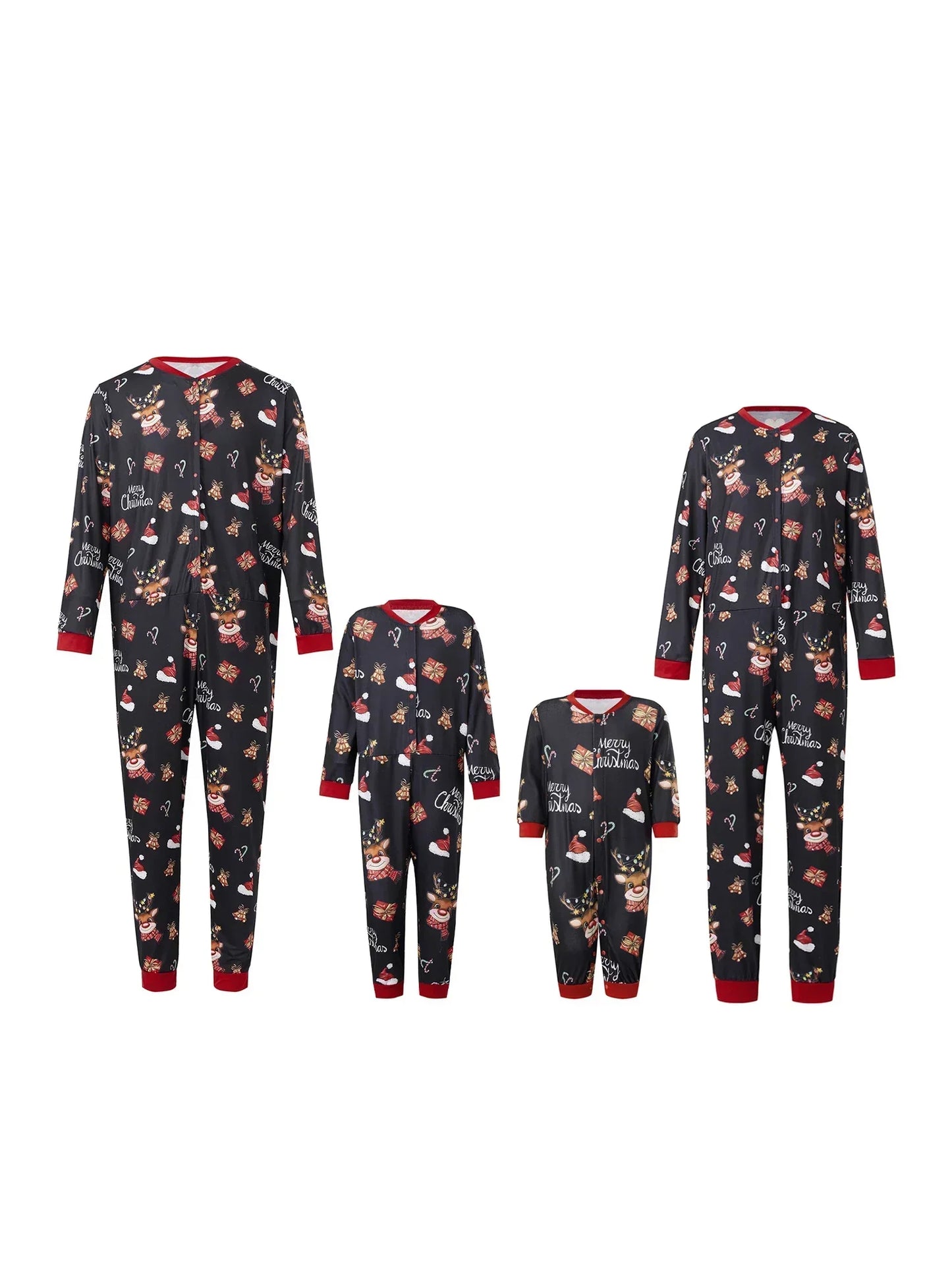 Christmas Family Matching Pajamas Set with Reindeer and Santa Hat Print for a Festive Holiday Look