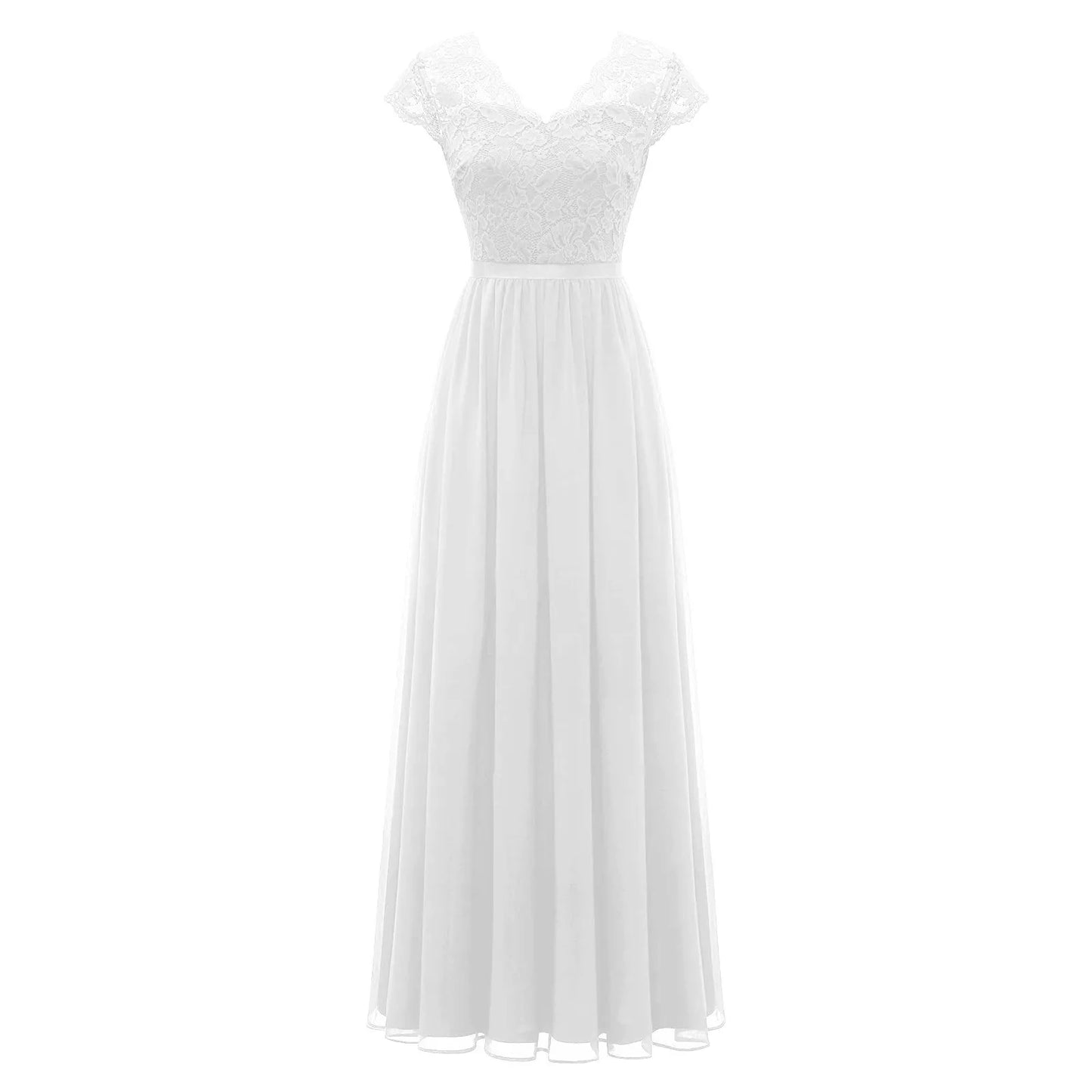 Elegant White Evening Party Dress WoMen's A Line Floral Lace Short Sle