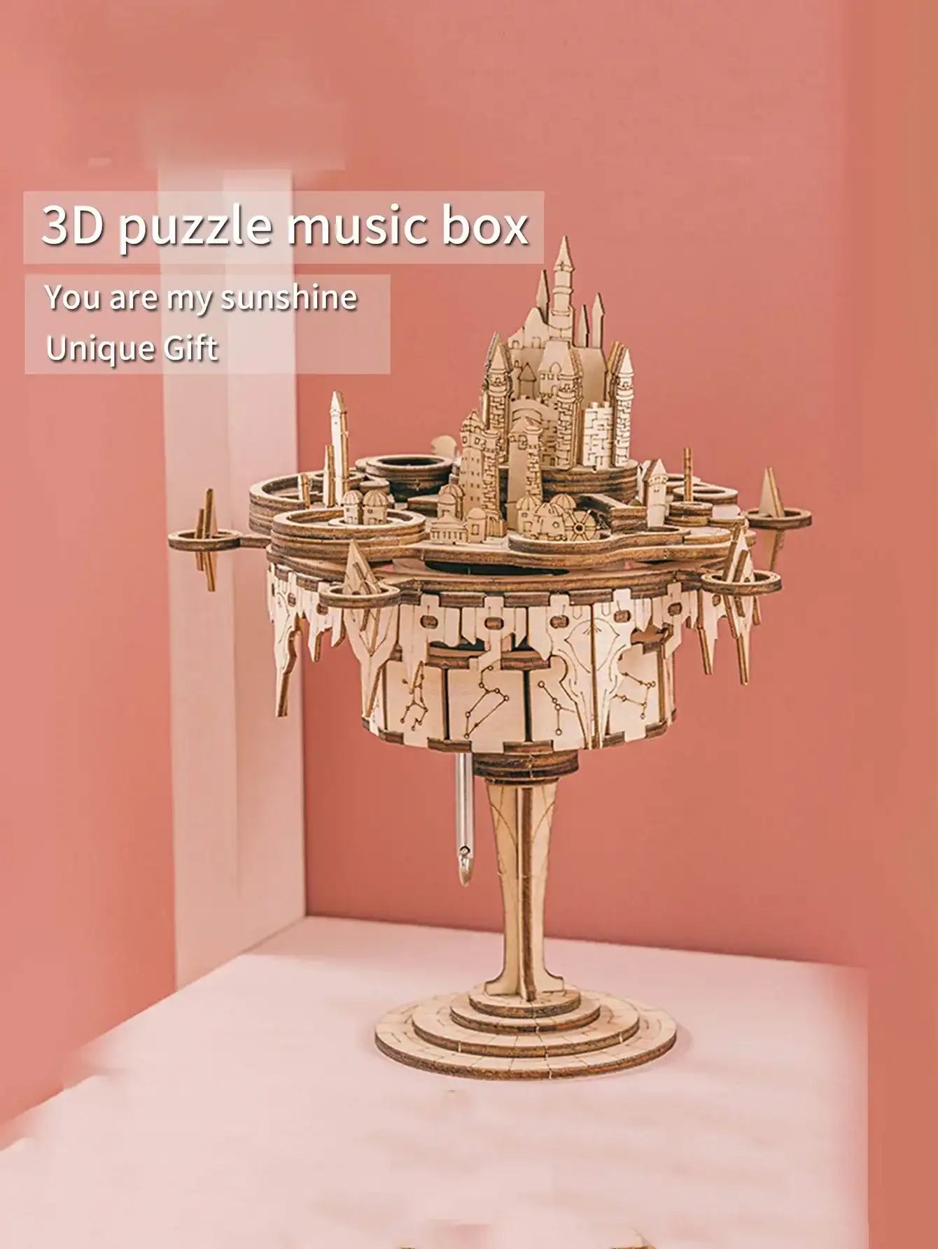 3D Wooden Puzzles Moving Castle Music Box kits Castle Building Model DIY Crafts Birthday Gift for Women