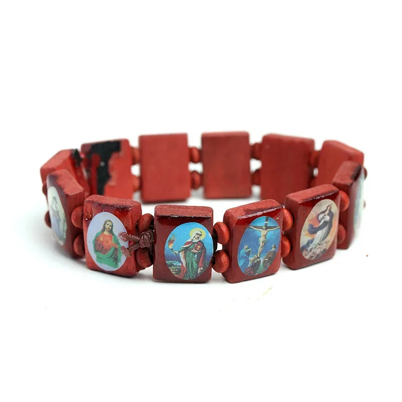 Natural Wooden Catholic Jewelry Virgin Mary Jesus Christian Faith Rosa