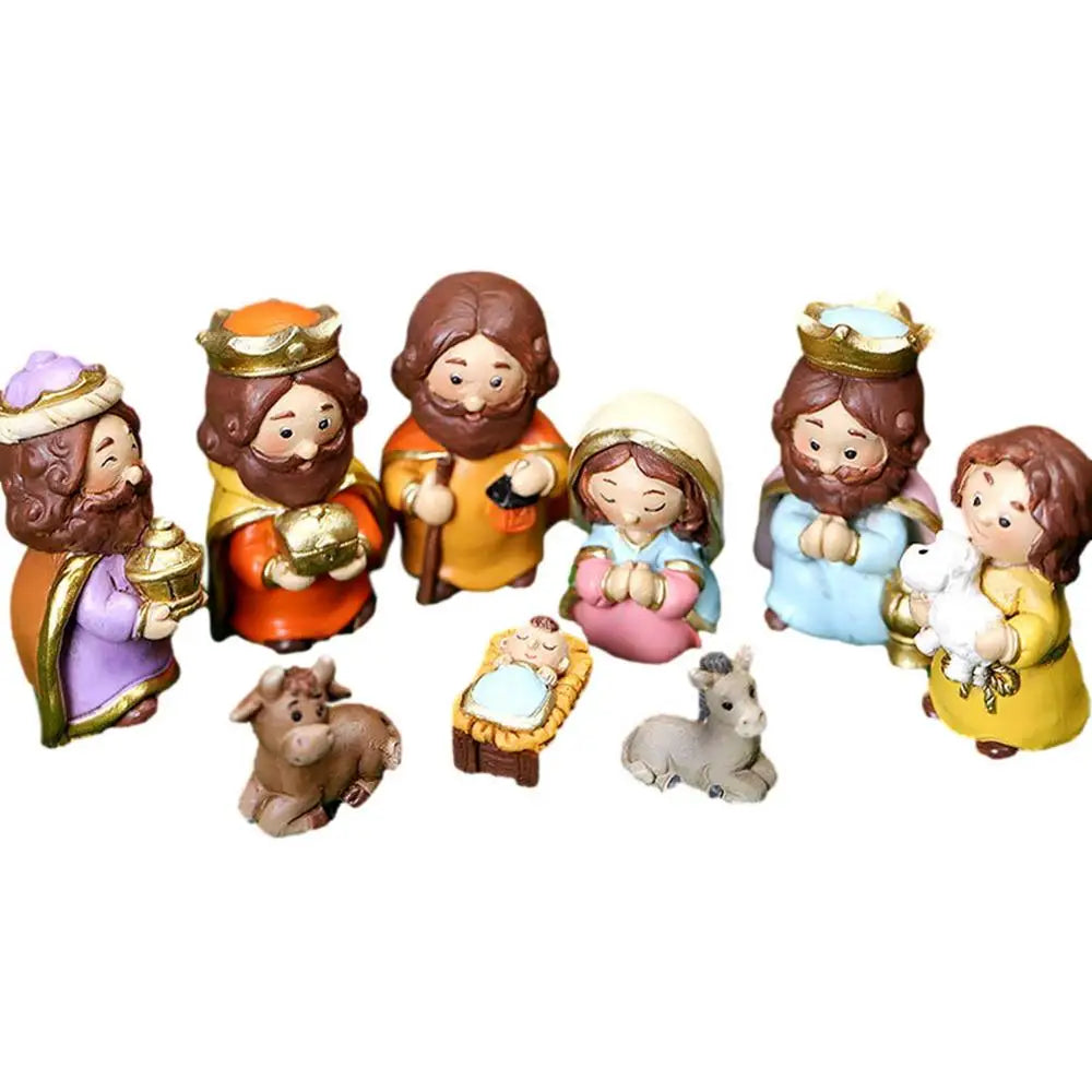 10-Piece Christmas Nativity Set – Resin Manger Scene Ornaments with Jesus Statue