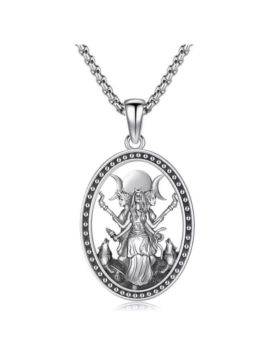 Witch Hecate Necklace Stainless Steel March Witch Goddess Pendant Box Chain Daily Match