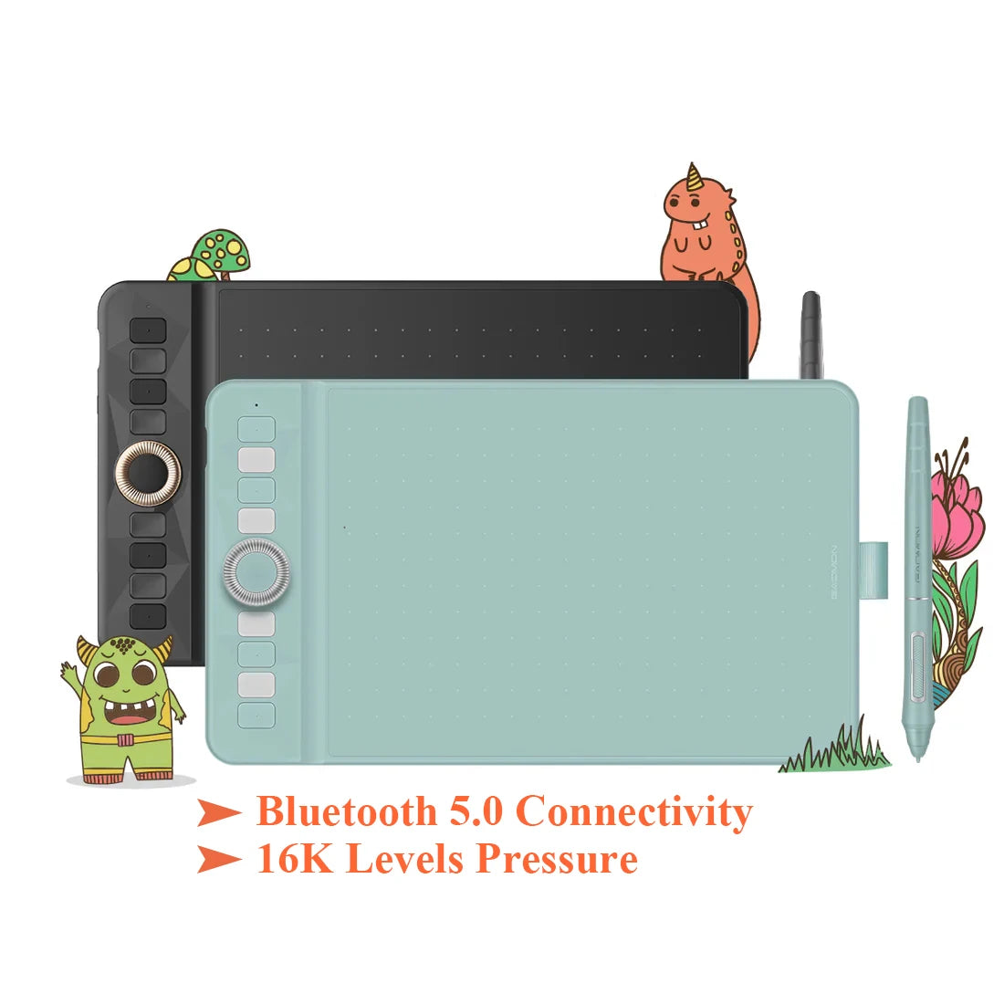 16K Levels Gaomon Wireless Graphics Tablet Wh851 Bluetooth 5.0 Connectivity Pen Tablet 8X5 Inch, Intuitive Dial 8 Shortcut Keys