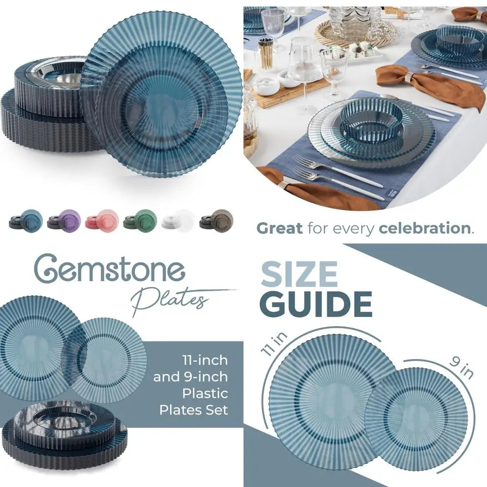 Set Of 80 Blue Disposable Plates (40 X 9 & 40 X 11) For 40 Guests - Ideal For Weddings, Parties, And Formal Events