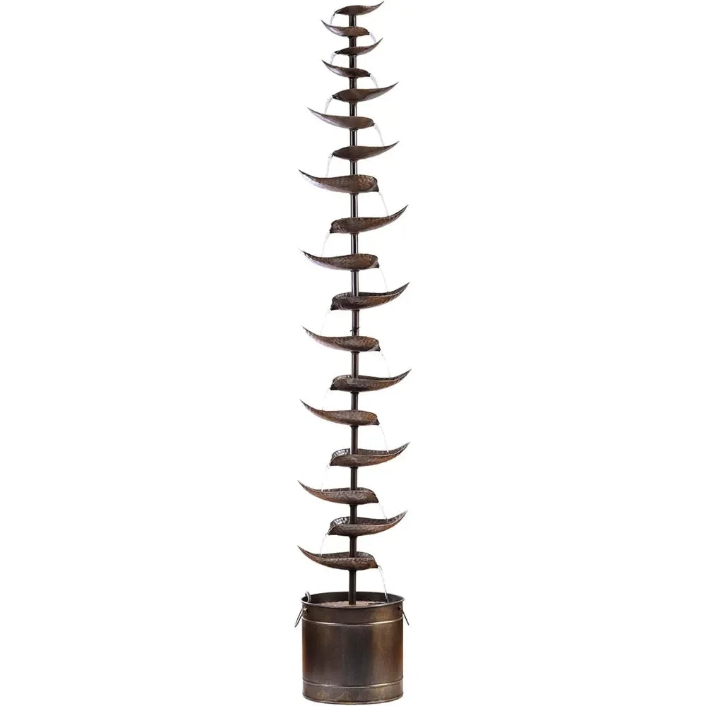 70"Tall Indoor/Outdoor Metal Tiered Floor Water Fountain Leaf Tier Fountain Relaxing Water Flow Garden Decoration Outdoor Decors