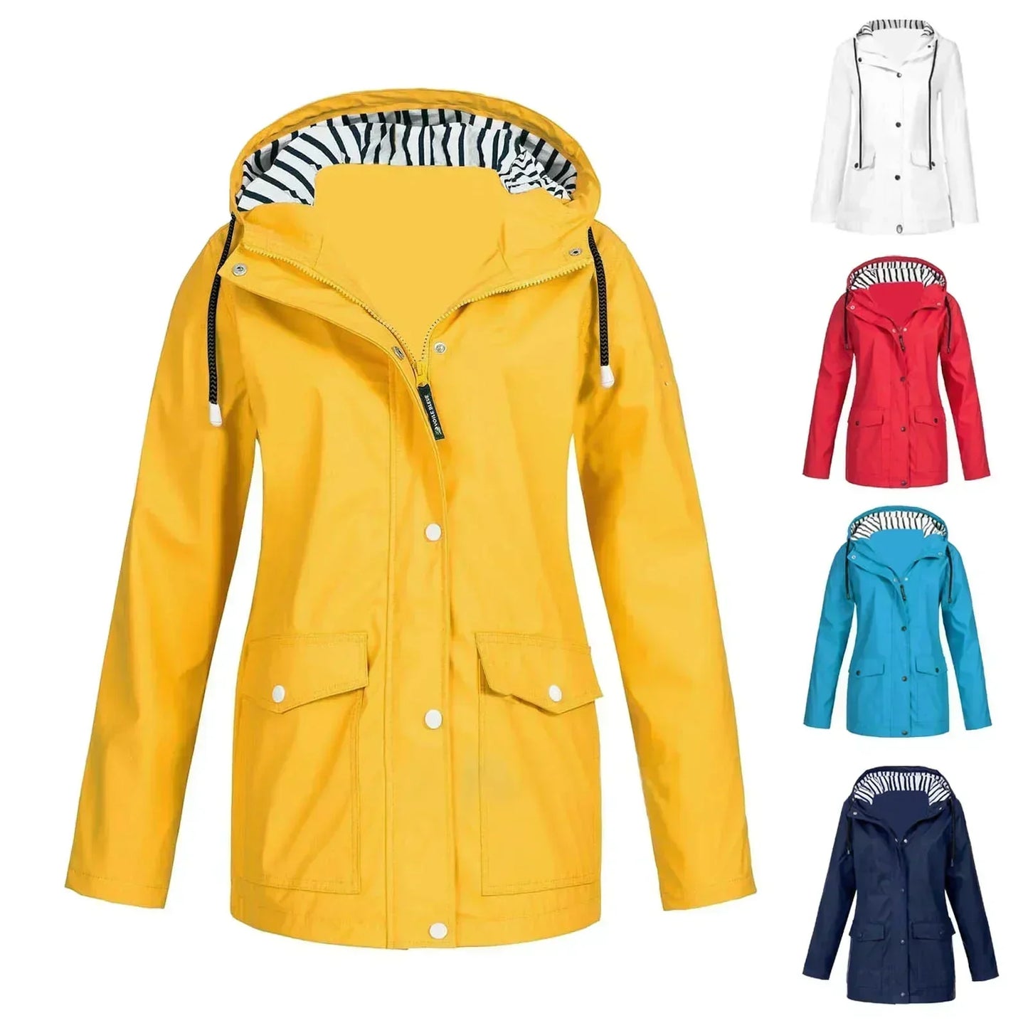Windbreaker For Women'S Rain Coats Outdoor Casual Loose Fit Lightweight Overcoats Autumn Trench Keep Warm Hooded Jacket Rain Coats