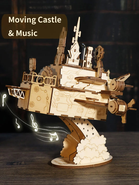 3D Wooden Puzzles Moving Castle Music Box kits Castle Building Model DIY Crafts Birthday Gift for Women