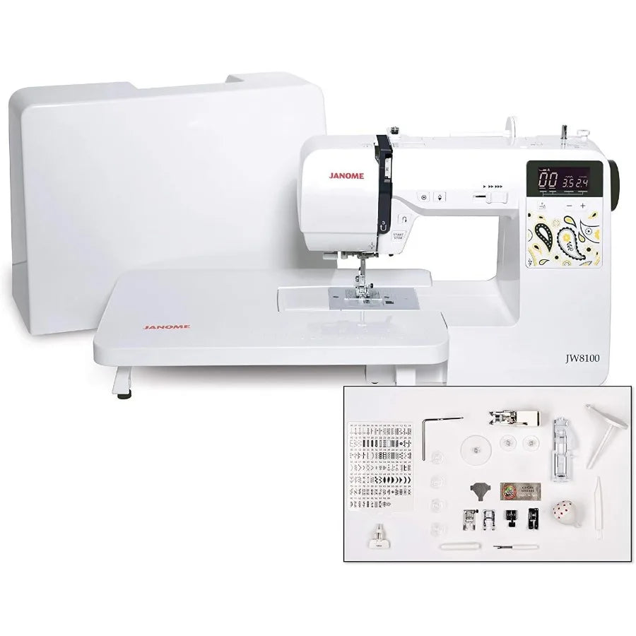 Jw8100 Fully-Featured Computerized Sewing Machine With 100 Stitches 7 Buttonholes Hard Cover Extension Table And 22 Accessories