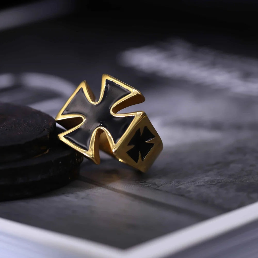 German Army Iron Cross Ring Stainless Steel Punk Classic Cross 18K Gold Plated Man Ring Fashion Jewelry