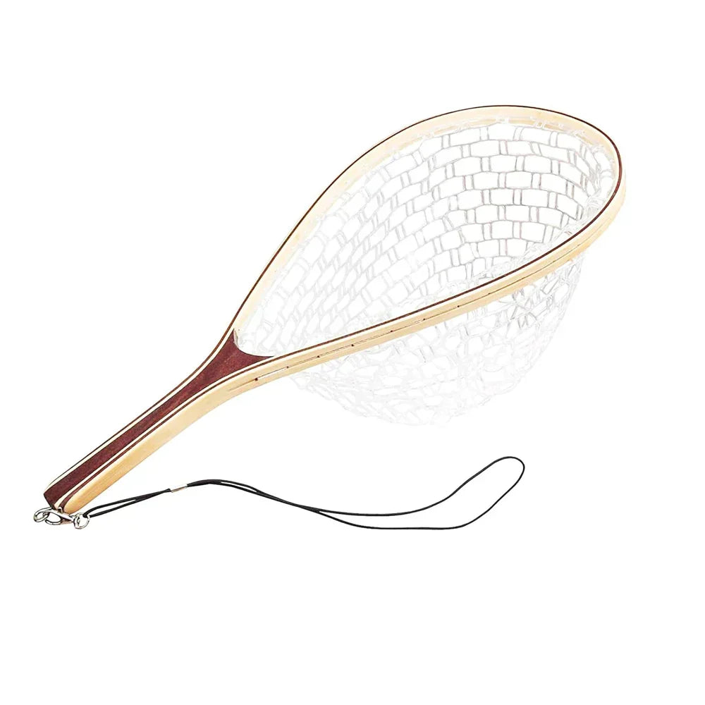 Fishing Net for Trout, Fly Fishing Net with Soft Rubber Mesh, Wooden Handle for Freshwater Saltwater Fishing, Catch and Release