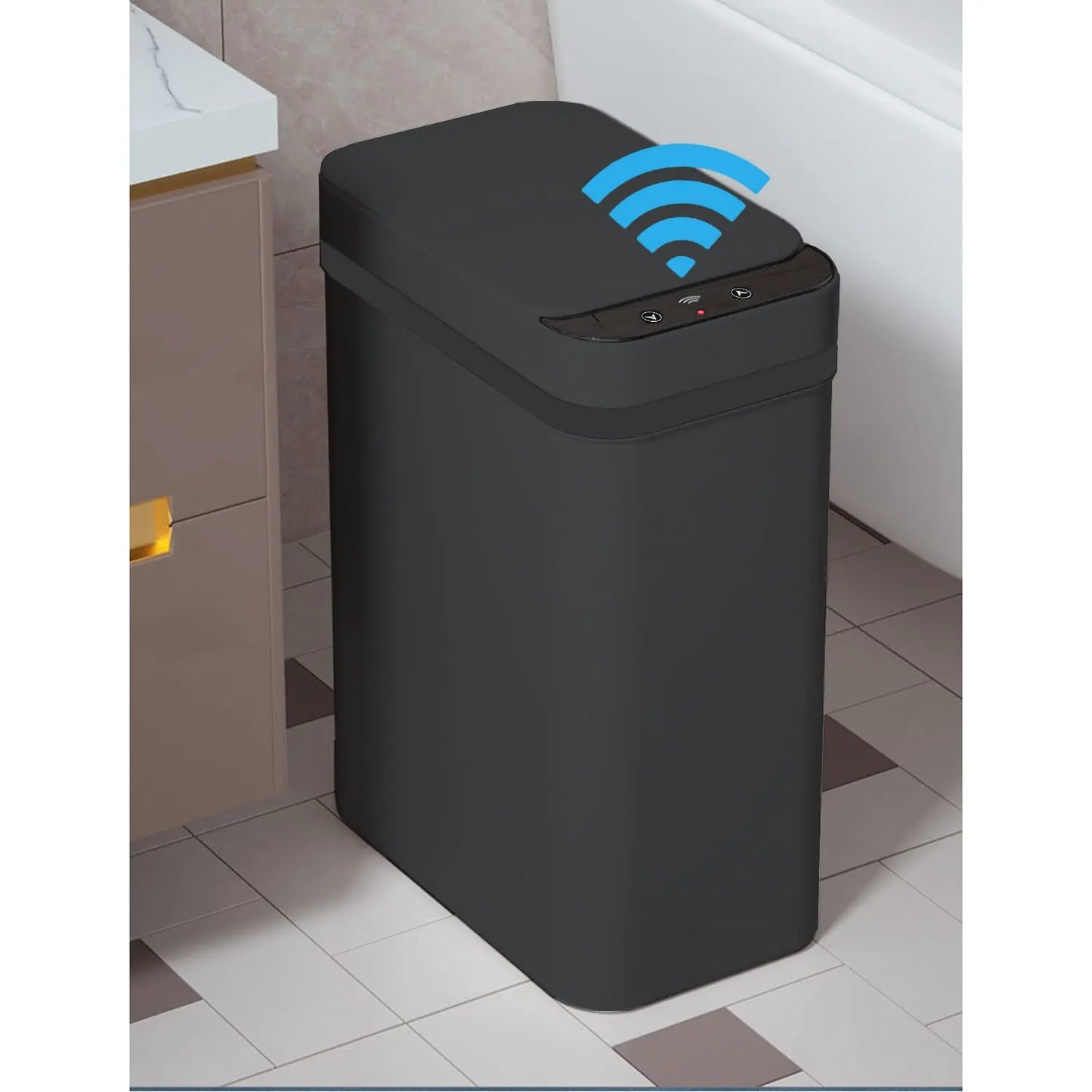 Touchless Sensor Trash Can, 2.5 Gallon Slim Auto-Open Garbage Bin For Bathroom And Kitchen, Black