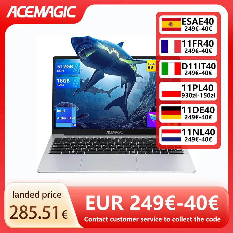 Acemagic Laptop 15.6'' Fhd Intel Alder Lake N97 Up To 3.6Ghz 16Gb Ddr4 512Gb Ssd With Windows 11 Laptop Gaming Portatil
