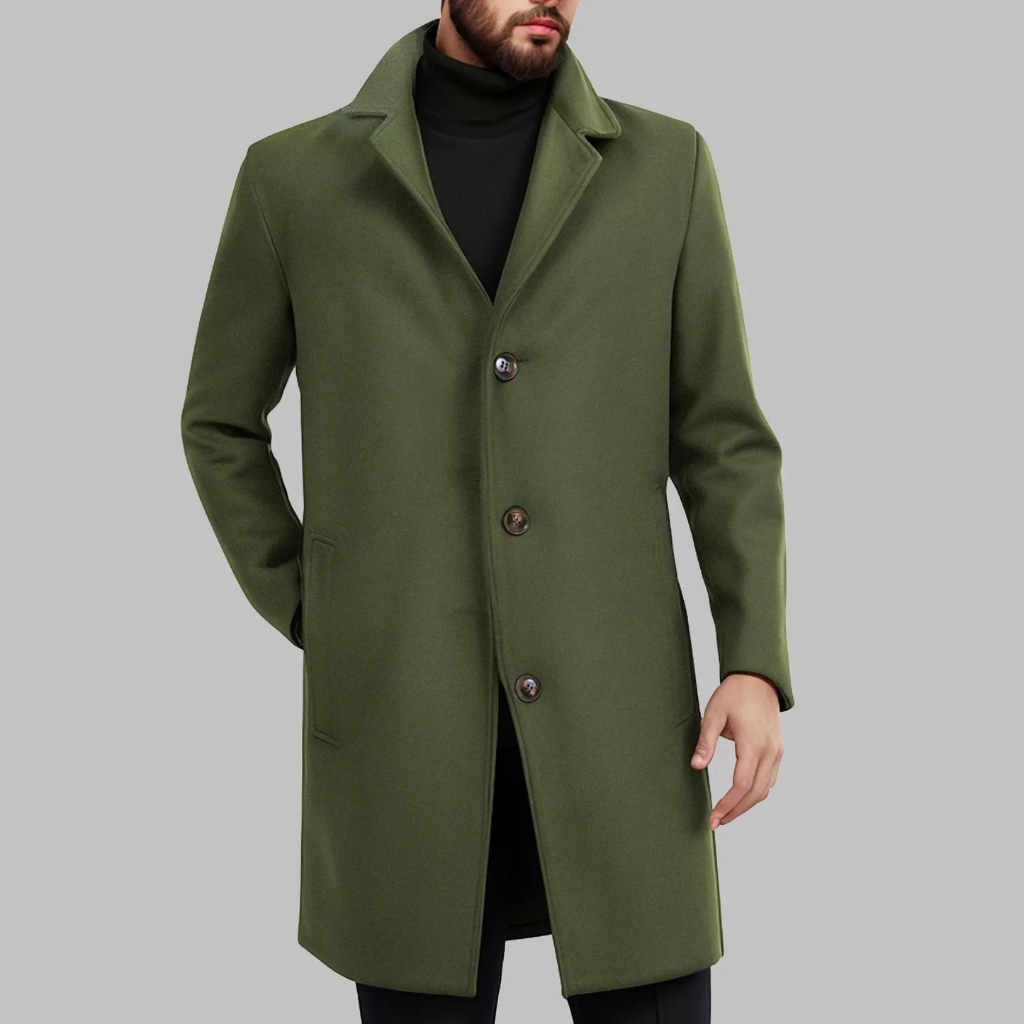 Men's Thicken Business Trench Coat Plus Size Winter Overcoat Lapel Long Sleeve Medium Length Single Breasted Vintage Jacket