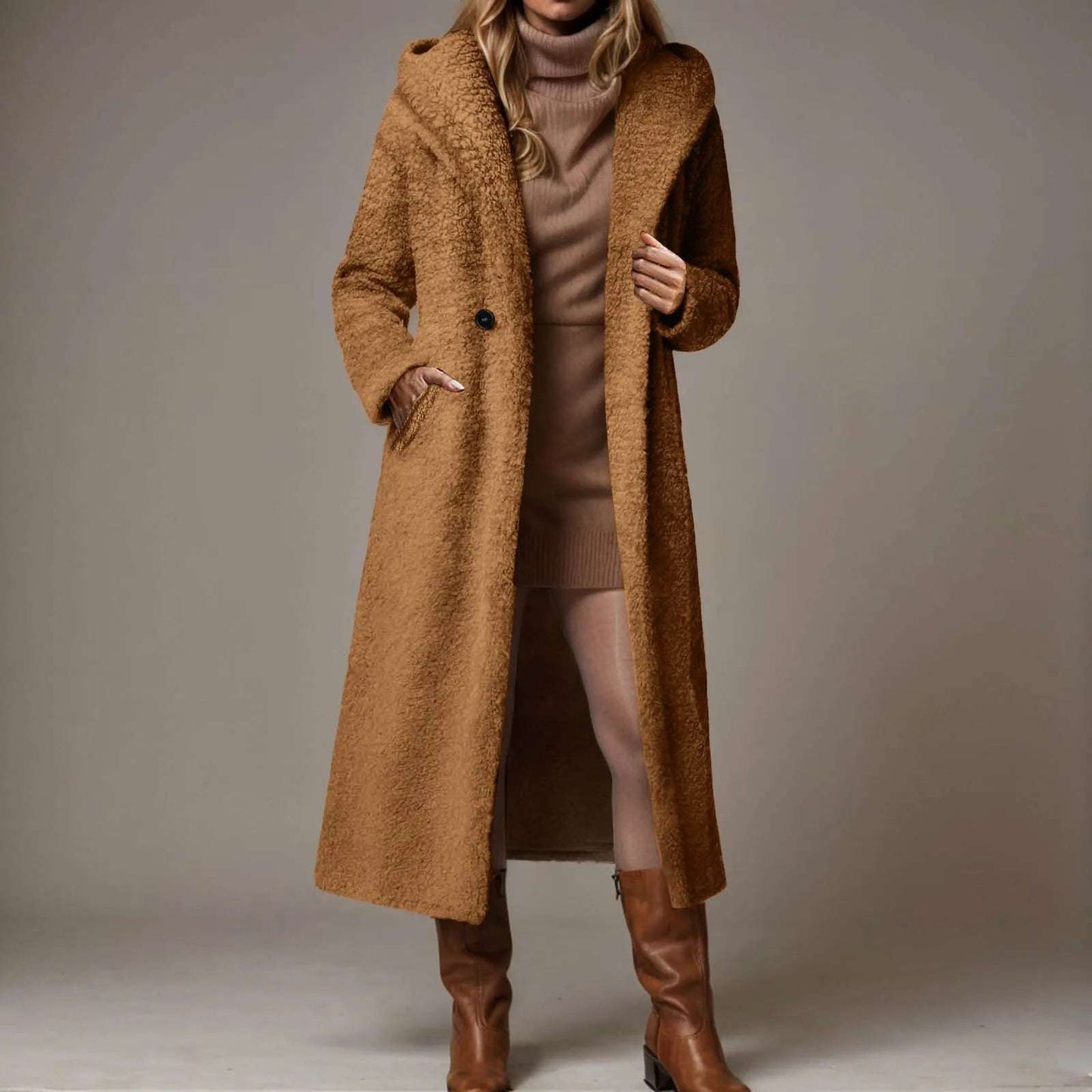 Lamb Wool Coat Women'S Fuzzy Fleece Lapel Open Front Long Cardigan Coat Faux Warm Winter Outwear Jackets Manteaux Hiver Femme