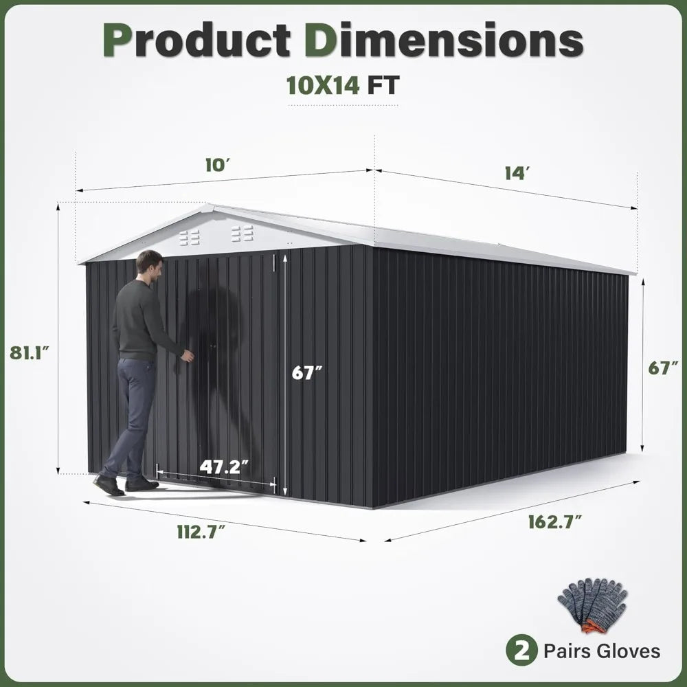10x14 Outdoor Storage Shed, Garden Shed with Updated Frame Structure and Doors, Metal Tool Sheds for Backyard Garden P